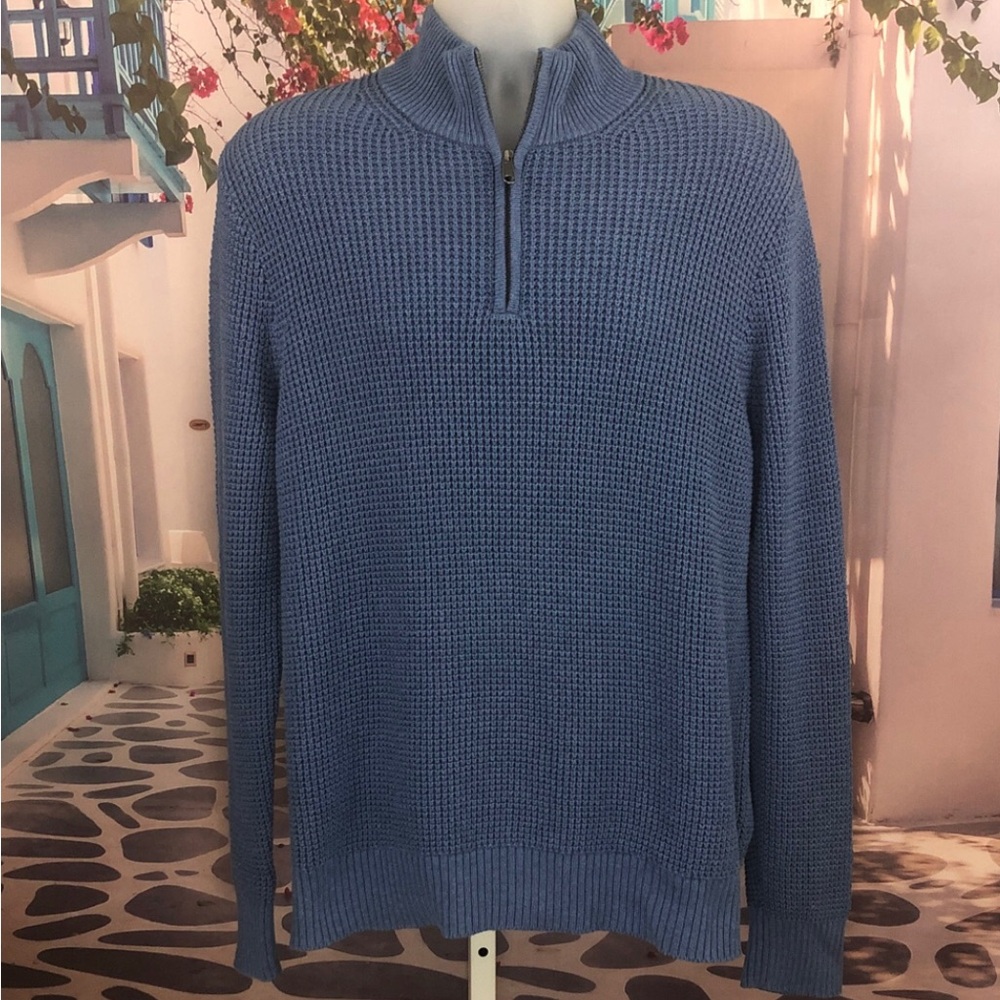 J. Crew Waffle Knit Blue Quarter Zip Pullover